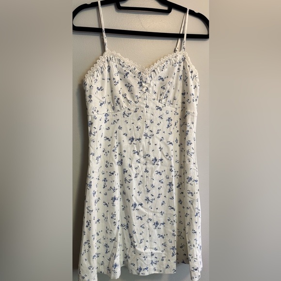 Floral Lace Trim Dress - Blue and White - Picture 1 of 4
